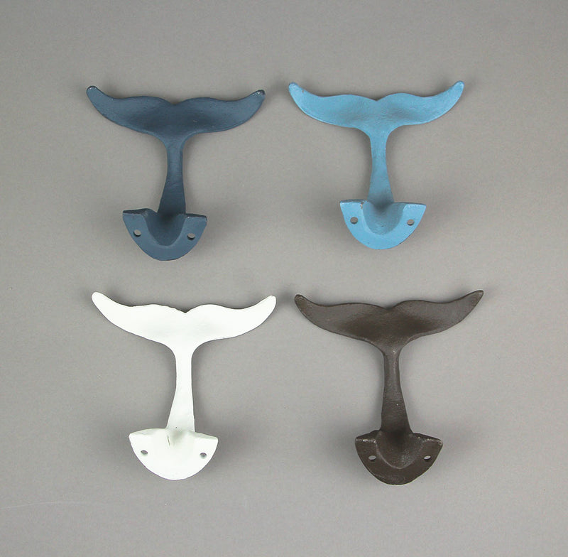 Colorful Cast Iron Whale Tail Wall Hooks Set of 4 Nautical Décor Image 8