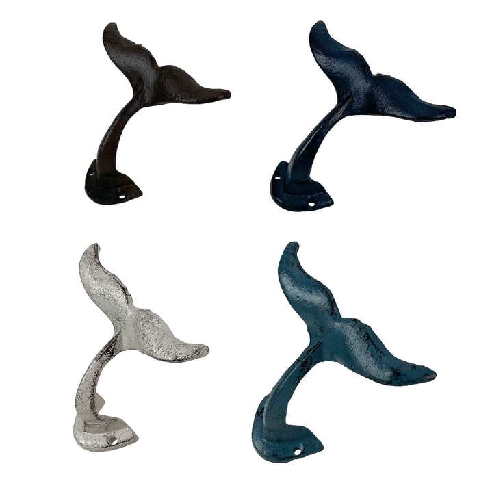 Natural - Image 5 - Set of 4 Colorful Cast Iron Whale Tail Wall Hooks - Decorative Nautical Coat, Towel or Clothing Hangers