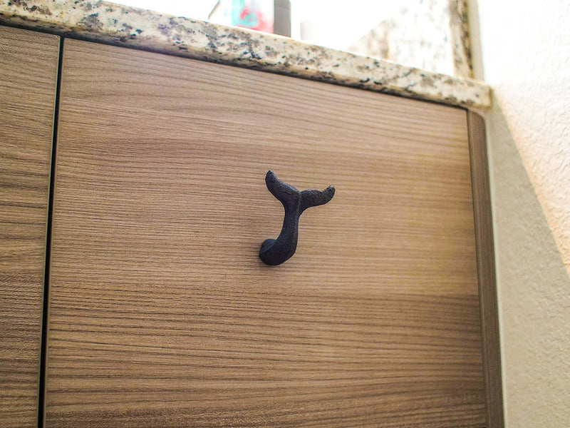 Navy - Image 5 - Set of 12 Coastal Navy Blue Cast Iron Whale Tail Drawer Pulls or Wall Hooks - Decorative Handles for