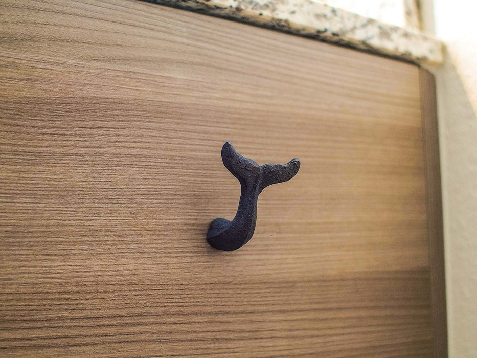 Navy - Image 6 - Set of 12 Coastal Navy Blue Cast Iron Whale Tail Drawer Pulls or Wall Hooks - Decorative Handles for