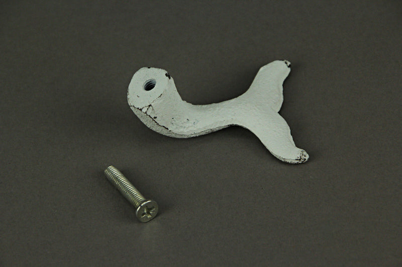 White - Image 9 - Set of 12 Distressed White Cast Iron Whale Tail Drawer Pulls Decorative Bathroom Cabinet Knobs Coastal