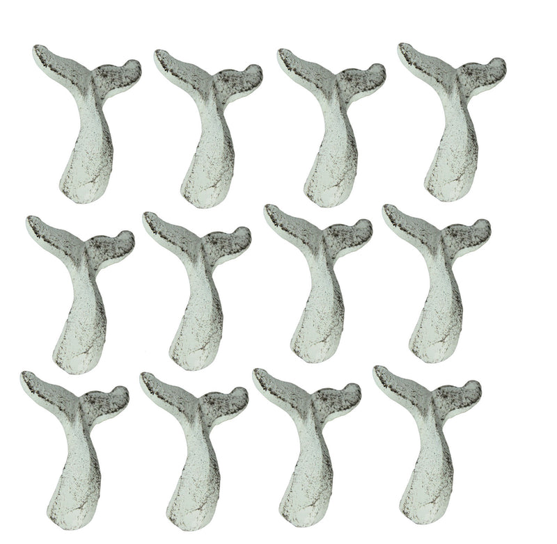 White - Image 1 - Set of 12 Distressed White Cast Iron Whale Tail Drawer Pulls Decorative Bathroom Cabinet Knobs Coastal