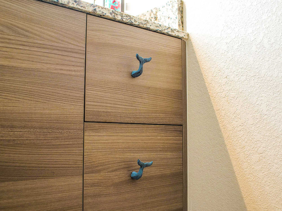 Light Blue - Image 4 - Set of 12 Light Blue Cast Iron Whale Tail Drawer Pulls Decorative Bathroom Cabinet Knobs Kitchen