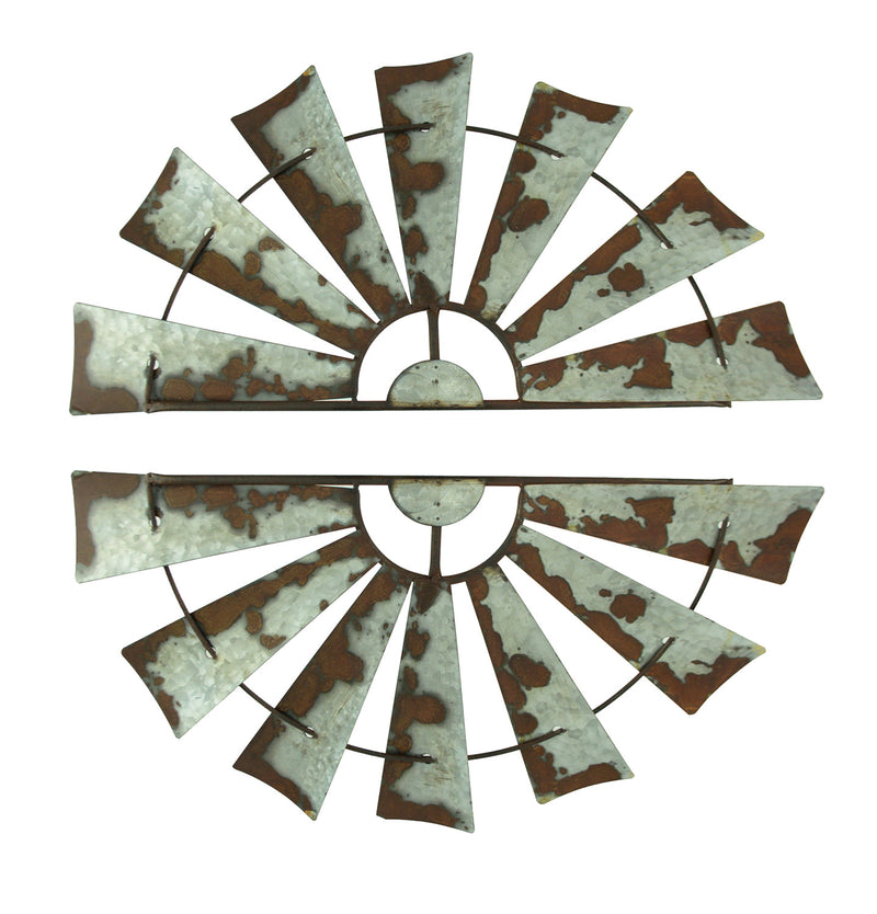 Rustic Galvanized Metal Half Windmill Country Farmhouse Wall Sculptures Set - Vintage Hanging Decor For Bedrooms and Kitchens