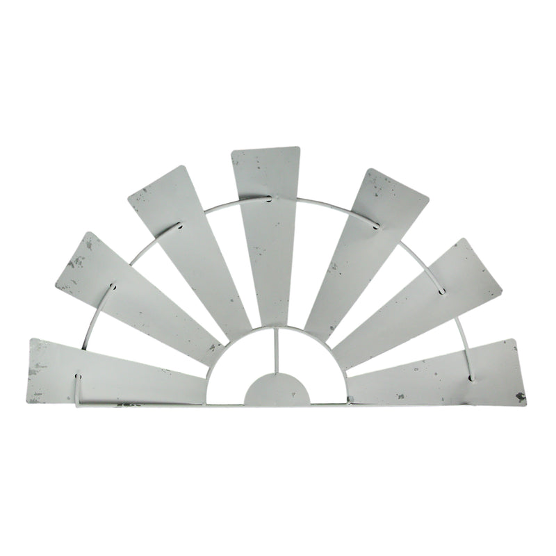 White - Image 1 - 24 Inch Long Rustic Galvanized Metal Half Windmill Wall Art - Distressed White Finish - Easy Install -