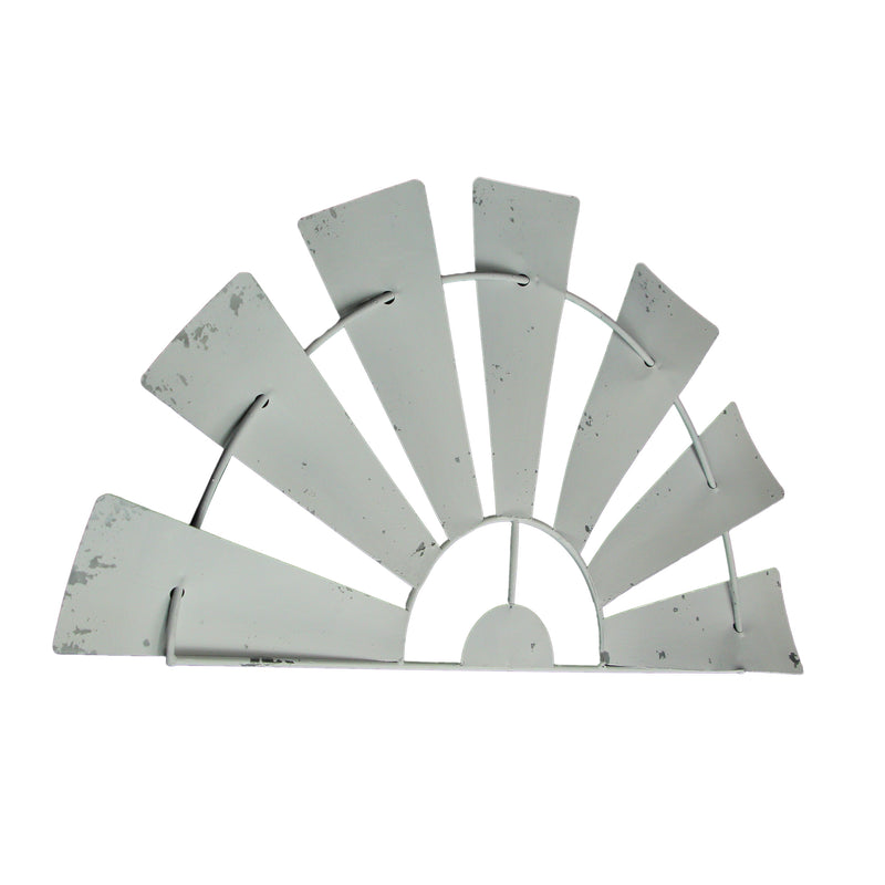 White - Image 2 - 24 Inch Long Rustic Galvanized Metal Half Windmill Wall Art - Distressed White Finish - Easy Install -
