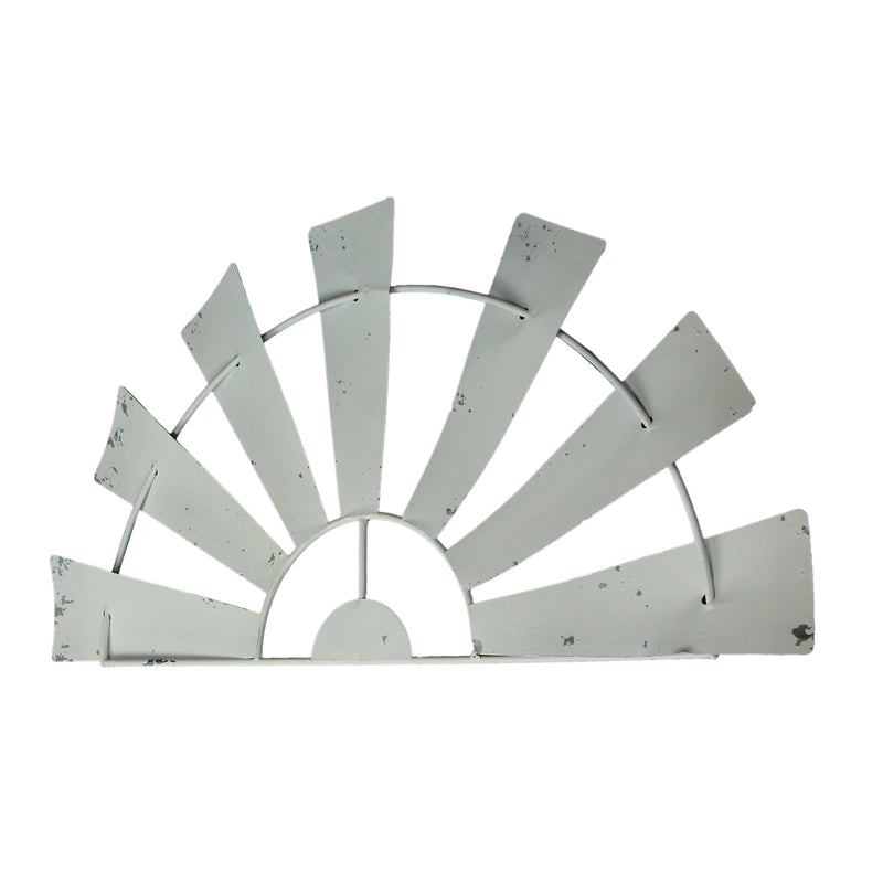 White - Image 3 - 24 Inch Long Rustic Galvanized Metal Half Windmill Wall Art - Distressed White Finish - Easy Install -