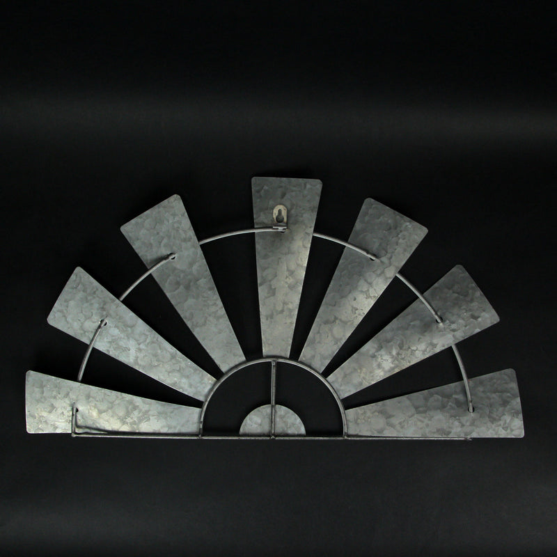 White - Image 9 - 24 Inch Long Rustic Galvanized Metal Half Windmill Wall Art - Distressed White Finish - Easy Install -