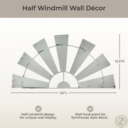 White - Image 5 - Windmill Wall Sculpture, 24 Inch Distressed White Metal Half Windmill