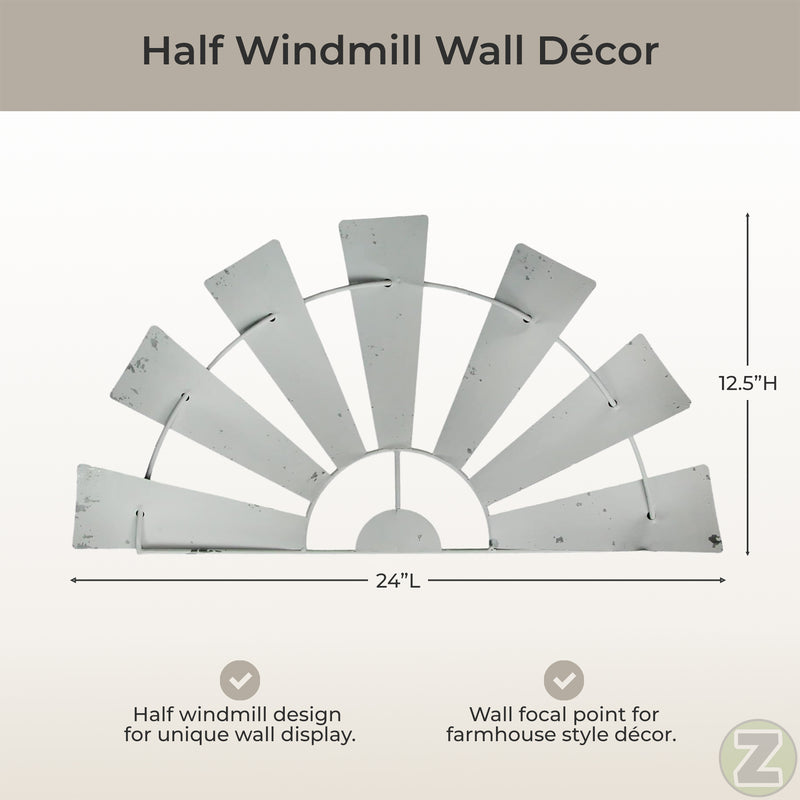 White - Image 5 - Windmill Wall Sculpture, 24 Inch Distressed White Metal Half Windmill