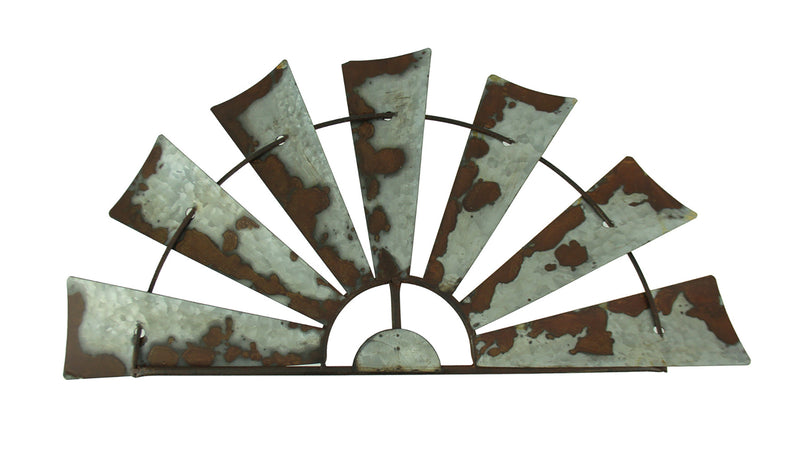 Gray - Image 1 - Windmill Wall Sculpture, 24 Inch Weathered Galvanized Metal Half Windmill