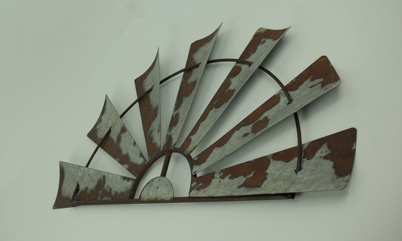 Rustic Galvanized Metal Half Windmill Country Farmhouse Wall Sculptures Set - Vintage Hanging Decor For Bedrooms and Kitchens
