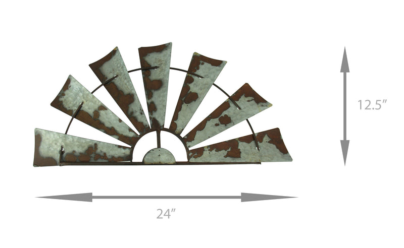 Rustic Galvanized Metal Half Windmill Country Farmhouse Wall Sculptures Set - Vintage Hanging Decor For Bedrooms and Kitchens
