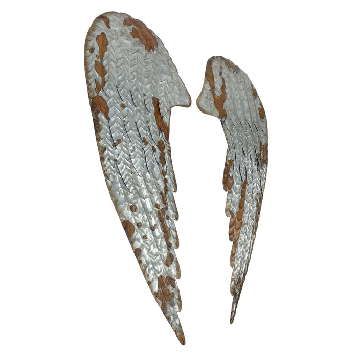 Set of 2 Weathered Galvanized Grey Metal Angel Wings Wall Hangings Measuring 28.5 Inches in Height - Rustic and Unique