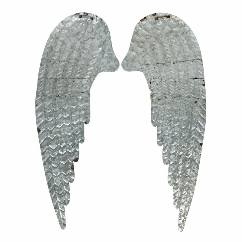 Set of 2 Weathered Galvanized Grey Metal Angel Wings Wall Hangings Measuring 28.5 Inches in Height - Rustic and Unique