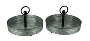 Pair of Versatile Rustic Galvanized Metal Round Single Tier Serving Trays with Handles - Elegant Kitchen and Home Decor
