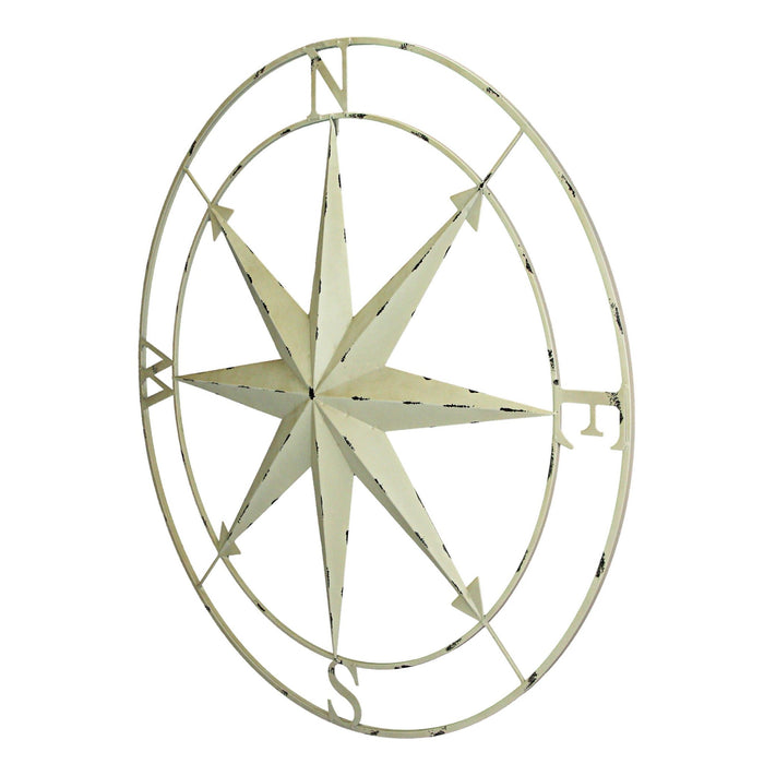 Ivory - Image 2 - Large Antique White Nautical Compass Rose Metal Wall Decor | 39.5” Indoor Outdoor Vintage Maritime Accent |