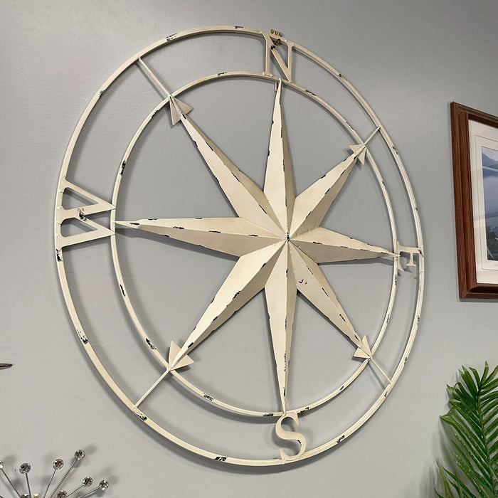 Ivory - Image 5 - Large Antique White Nautical Compass Rose Metal Wall Decor | 39.5” Indoor Outdoor Vintage Maritime Accent |