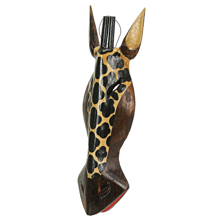 Natural Brown Giraffe - Image 3 - Natural Brown African Giraffe Jungle Mask Africa Decor Wood Wall Hanging 19 Inches High
