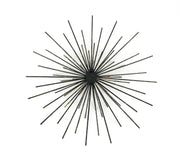 Set of 3 Antique Gold Radiant Starburst Wall Sculptures - Midcentury Modern Metal Art Accents - Large, Medium, and Small