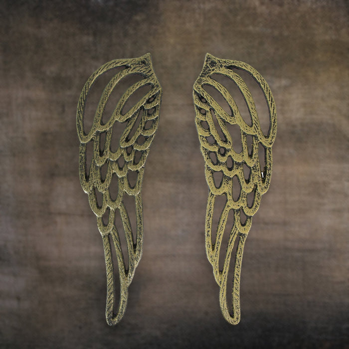 Small - Cast Iron Wings - Gold - Image 4 - Set of 2 Antique Gold Finish Cast Iron Angel Wings Wall Sculptures for Rustic Home