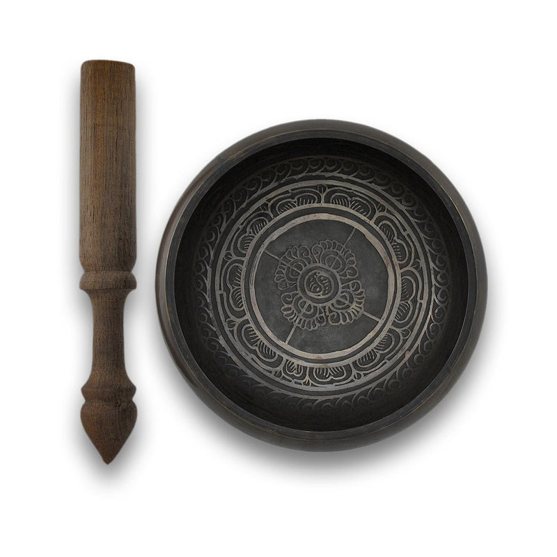 Antiqued Brass Tibetan Meditation Singing Bowl With Wooden Mallet Image 5