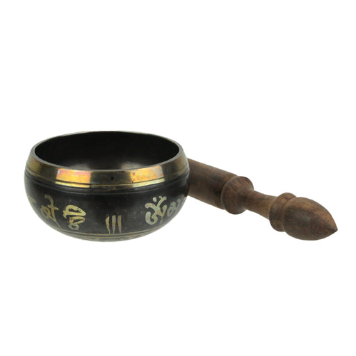 Antiqued Brass Tibetan Meditation Singing Bowl With Wooden Mallet 4 Inch Diameter Image 2