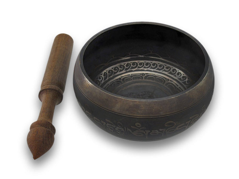 Antiqued Brass Tibetan Meditation Singing Bowl With Wooden Mallet Image 1