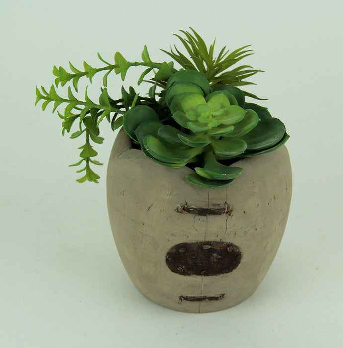 Artificial Succulents in Rustic Apple Shaped Wood Planter Image 3