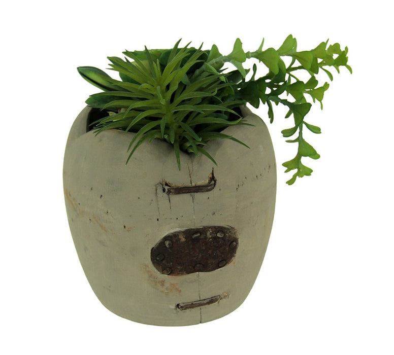 Artificial Succulents in Rustic Apple Shaped Wood Planter Image 1