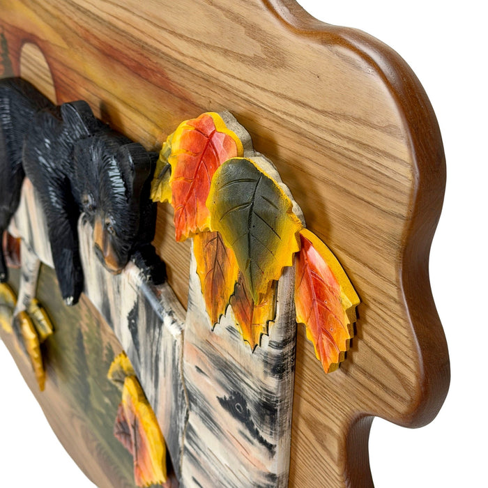 Bear Cub in Birch Forest Wood Wall Sculpture 24 x 34.5 Inch Rustic Intarsia Bear Wall Art for Cabin, Lodge, Living Room or