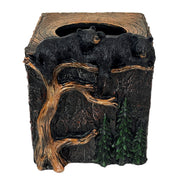 Bear Square Tissue Box Cover – Rustic Black Bear Resin Bathroom Decor with Protective Felt Pads, Fits Standard Square Tissue