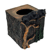 Bear Square Tissue Box Cover – Rustic Black Bear Resin Bathroom Decor with Protective Felt Pads, Fits Standard Square Tissue