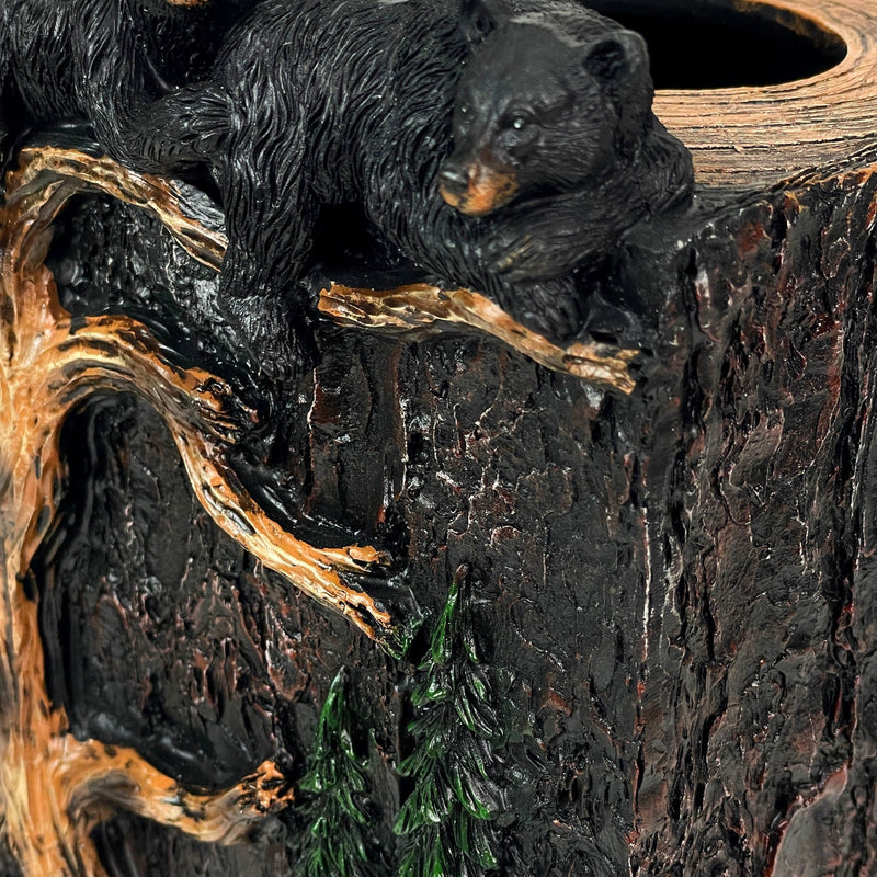 Bear Square Tissue Box Cover – Rustic Black Bear Resin Bathroom Decor with Protective Felt Pads, Fits Standard Square Tissue