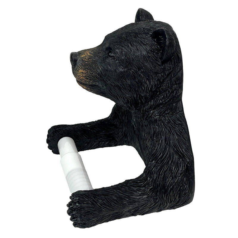 Bear Toilet Paper Holder – Rustic Black Bear Tissue Bathroom Accessory, Durable Resin Construction, Hardware Included for
