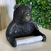 Bear Toilet Paper Holder – Rustic Black Bear Tissue Bathroom Accessory, Durable Resin Construction, Hardware Included for