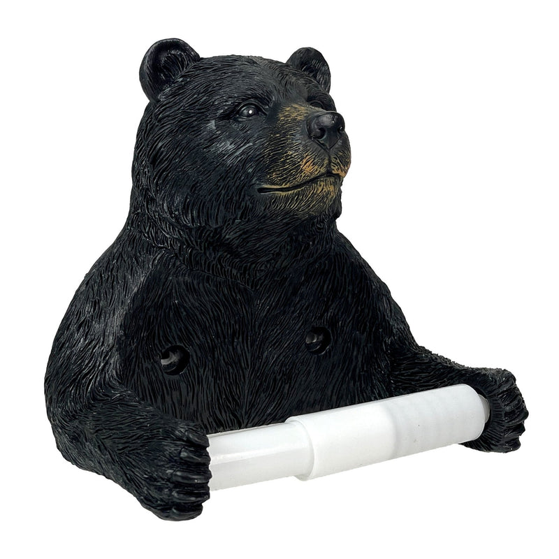 Bear Toilet Paper Holder – Rustic Black Bear Tissue Bathroom Accessory, Durable Resin Construction, Hardware Included for