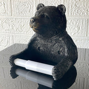 Bear Toilet Paper Holder – Rustic Black Bear Tissue Bathroom Accessory, Durable Resin Construction, Hardware Included for