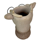 Bespectacled Deer Cement Vase 8.7 Inch - Gold Accents, Knit Scarf, Real Wire Glasses, Whimsical Animal Planter, Distressed