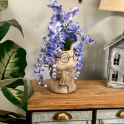 Bespectacled Fox Cement Vase 8.25 Inch – Gold Accents, Knit Textured Scarf, Real Wire Glasses, Whimsical Animal Decor,