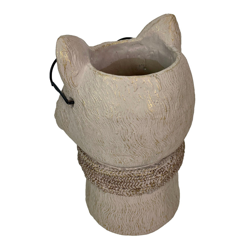 Bespectacled Fox Cement Vase 8.25 Inch – Gold Accents, Knit Textured Scarf, Real Wire Glasses, Whimsical Animal Decor,