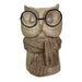 Bespectacled Owl Cement Vase 8.25 Inch – Whimsical Animal Planter with Real Glasses, Knit Textured Scarf, and Gold Metallic
