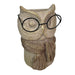 Bespectacled Owl Cement Vase 8.25 Inch – Whimsical Animal Planter with Real Glasses, Knit Textured Scarf, and Gold Metallic