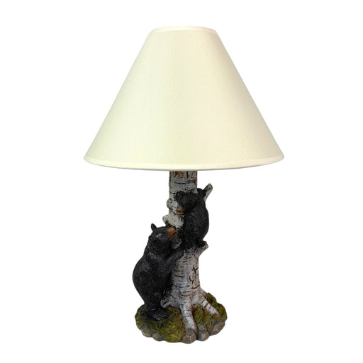 Black Bear and Cub Birch Tree Table Lamp With Shade Image 1