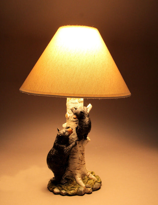 Black Bear and Cub Birch Tree Table Lamp With Shade Image 4