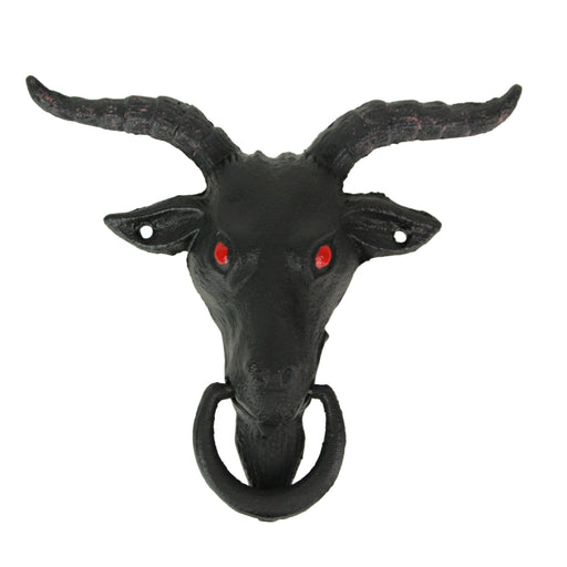 Black Enamel Cast Iron Baphomet Sabbatic Goat Head Decorative Doorknocker Image 1