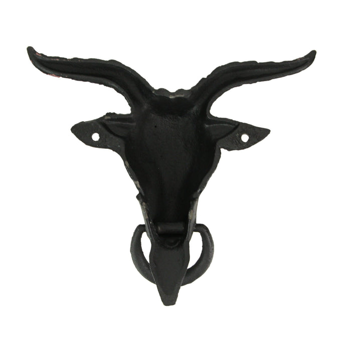 Black Enamel Cast Iron Baphomet Sabbatic Goat Head Decorative Doorknocker Home Entrance Decor - 6.5 Inches High - Gothic