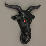 Black Enamel Cast Iron Baphomet Sabbatic Goat Head Decorative Doorknocker Home Entrance Decor - 6.5 Inches High - Gothic