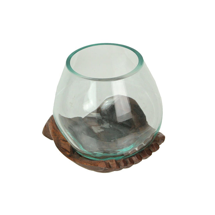 5.25 Inch - Image 3 - Blown Molten Glass and Carved Wood Hands Decorative Bowl, Vase, and Terrarium, 5 Inches High