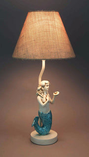 1 - Image 4 - Blue Glitter Tail Mermaid Resin Table Lamp with Burlap Shade, Ideal for Beachy Bedrooms and Nautical-Themed